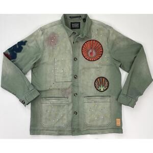 Rare Scotch and Soda Green Chore Jacket Coat Patches Distressed Size XL